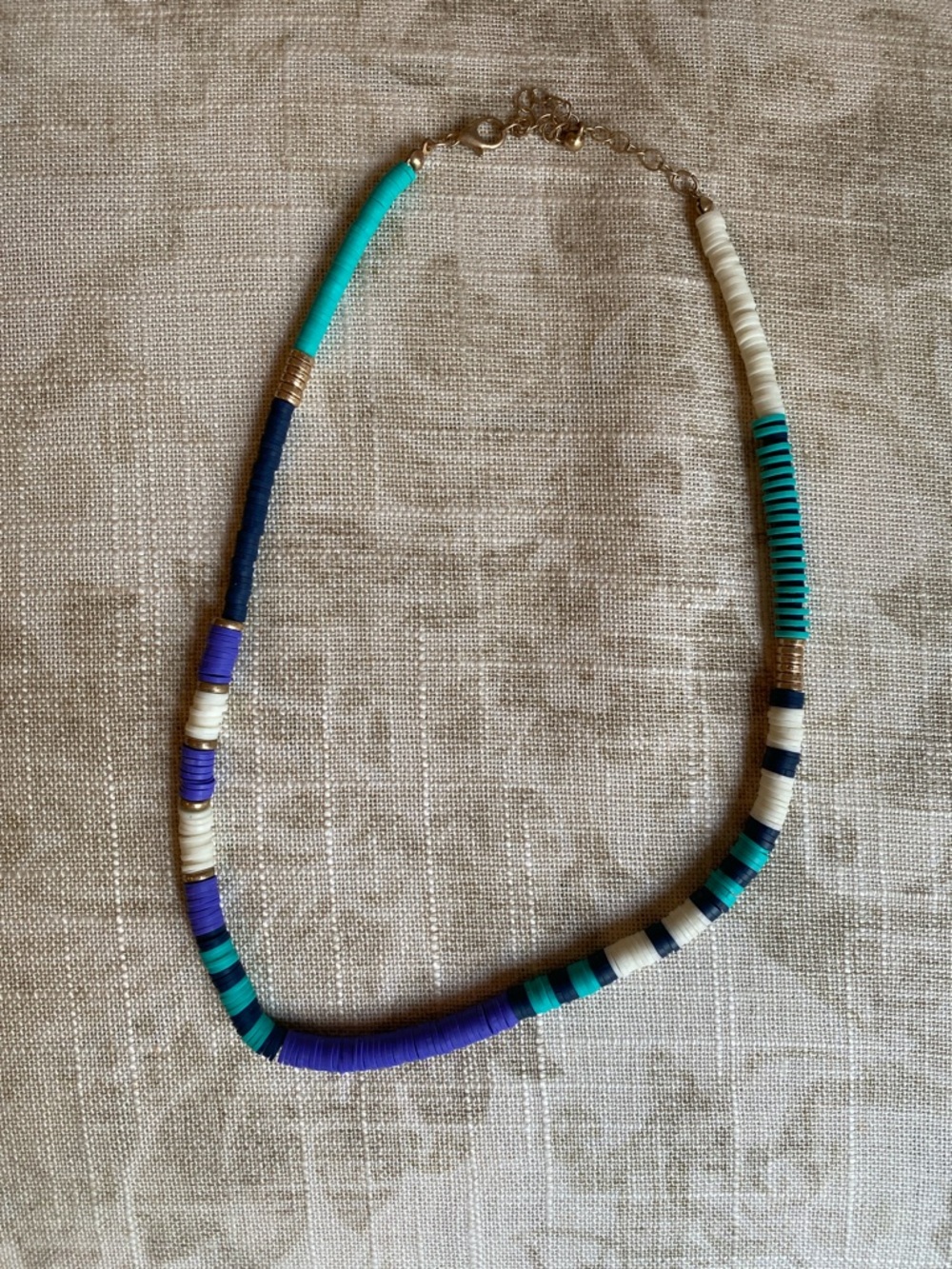 Beaded Heishi Necklace in Turquoise, Navy & White
